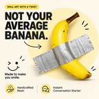 Duct tape banana resin wall sculpture with playful lettering and smiley face