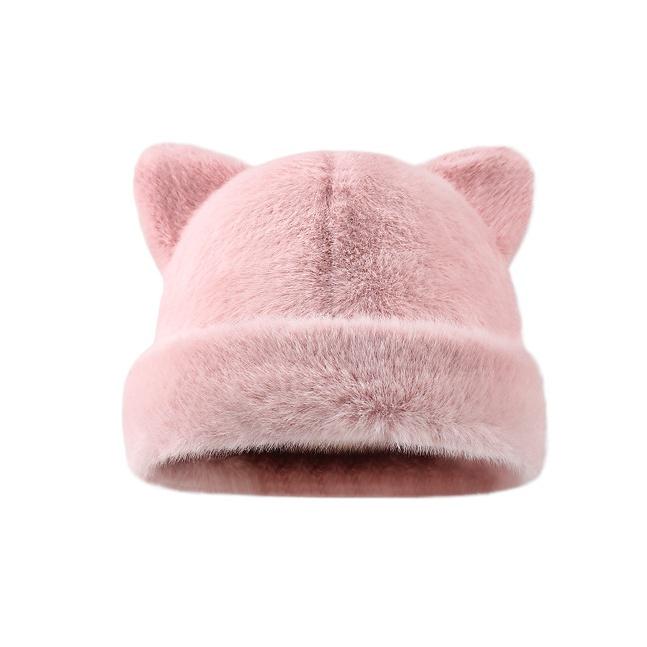 Cute Cat Ear Plush Hat, Fuzzy Leopard Print Winter Beanie, Soft Warm Cuffed Animal Hat for Women and Teens, Daily Wear, Holiday Gift