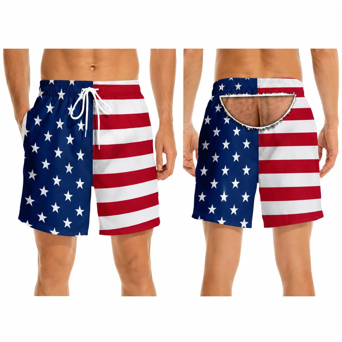 Men's Novelty Patriotic Swim Trunks - American Flag Freedom & Chill Quick Dry Beach Shorts with Mesh Lining - Funny Ugly Summer Hawaiian Shirt Vacation Gifts for Him