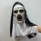 Funky Nun Latex Mask for Halloween - Creepy Horror Costume Accessory with Yellow Eyes & Distorted Teeth for Halloween & Cosplay