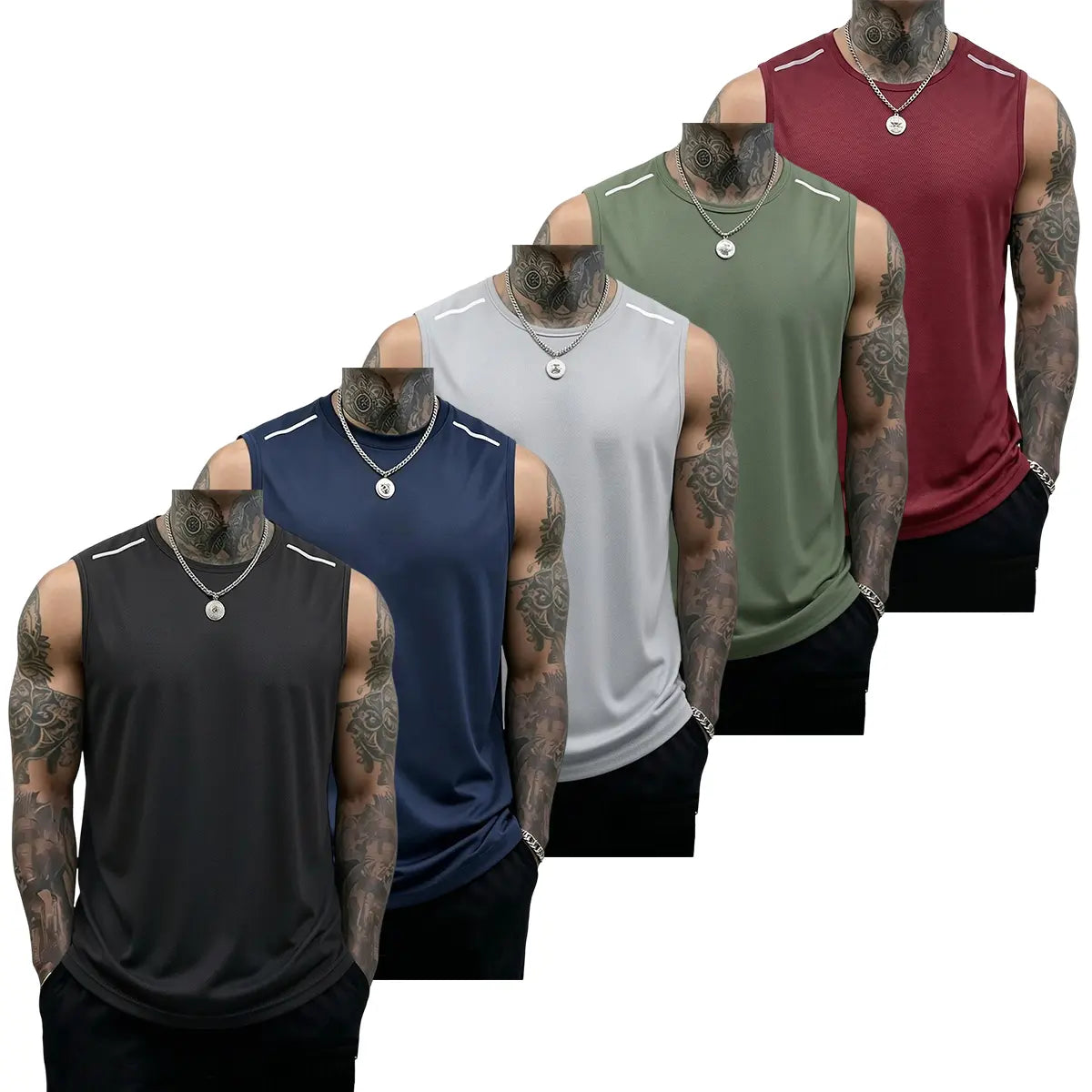 5PCS Men's Sleeveless Sports Tank Tops (Solid Color Gym Shirts)