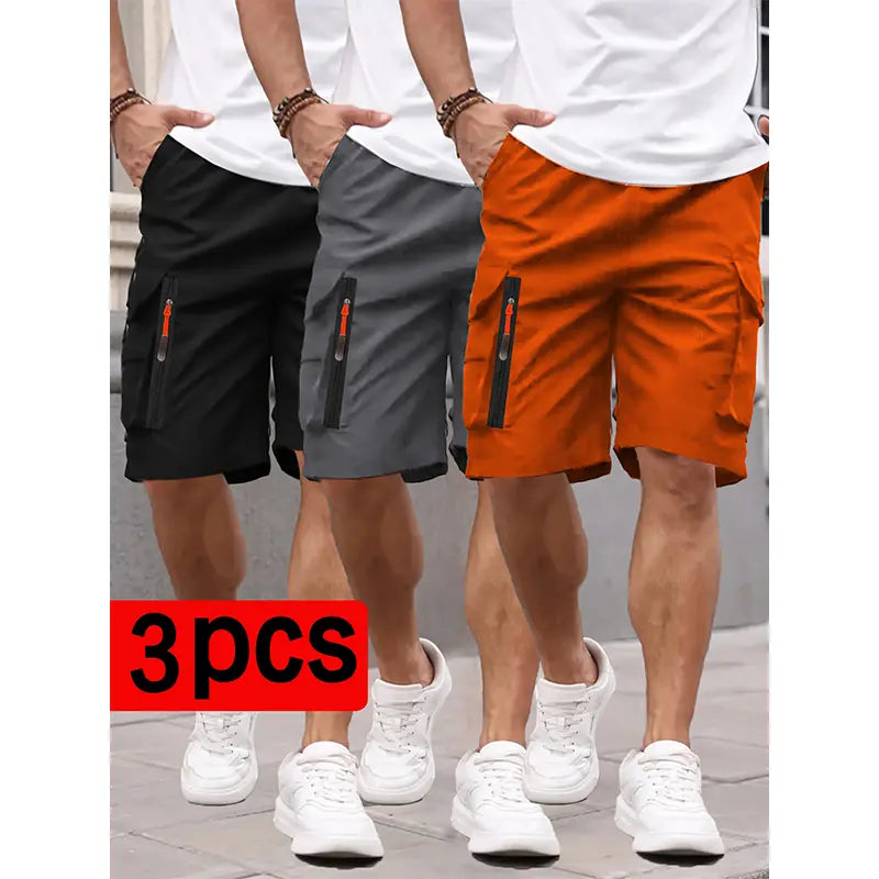 Men’s New Cargo Shorts 3 PackMen's summerZippered pocket.Loose.Outdoor Sports Knee Length Casual Shorts
