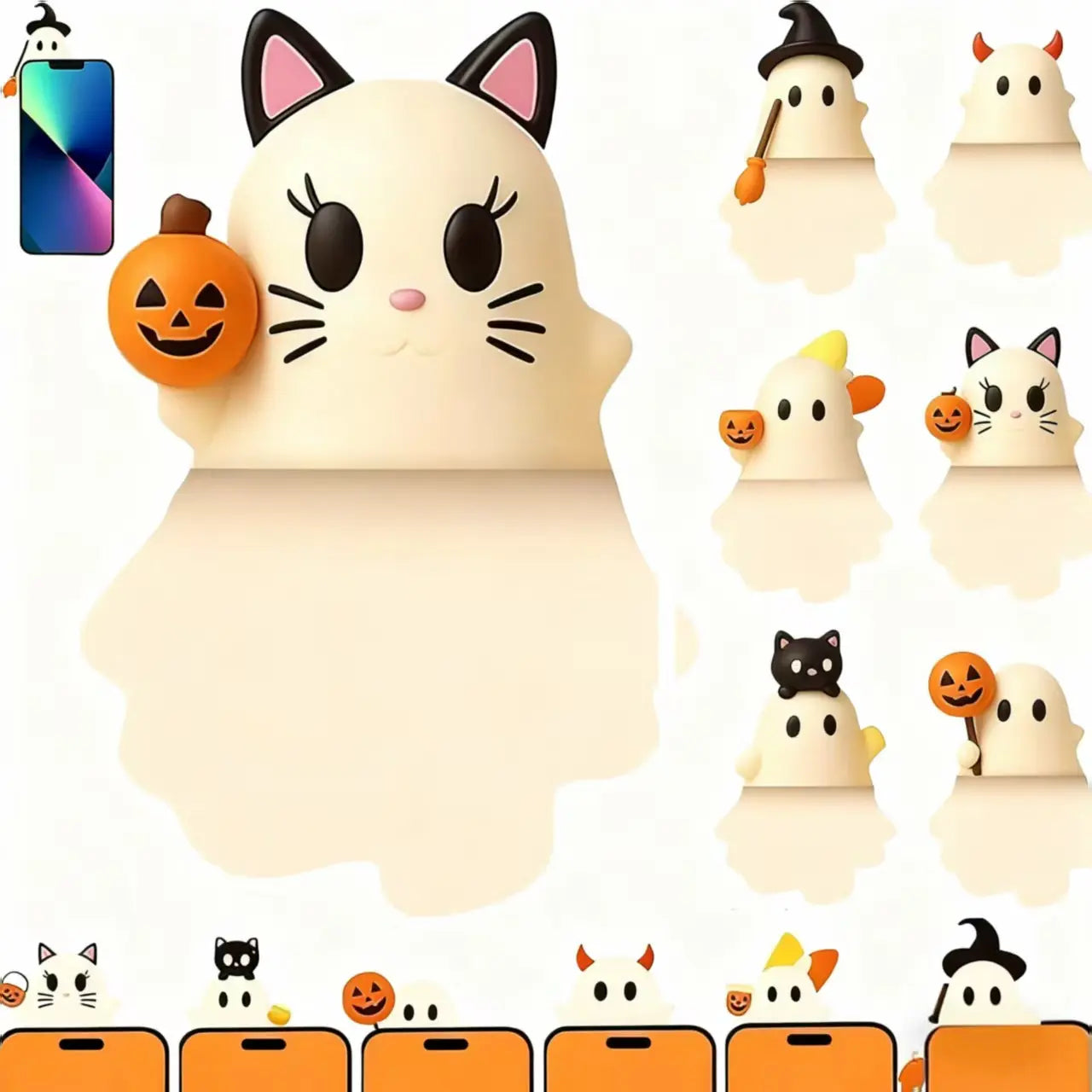 3D 6-Pack Halloween Phone Charms, Spooky Ghost Pumpkin Bat Mini Figures, Faux Leather Peel & Stick Cell Phone Decorations, Cute Surprise Phone Accessories, Halloween Theme, Fall Sale