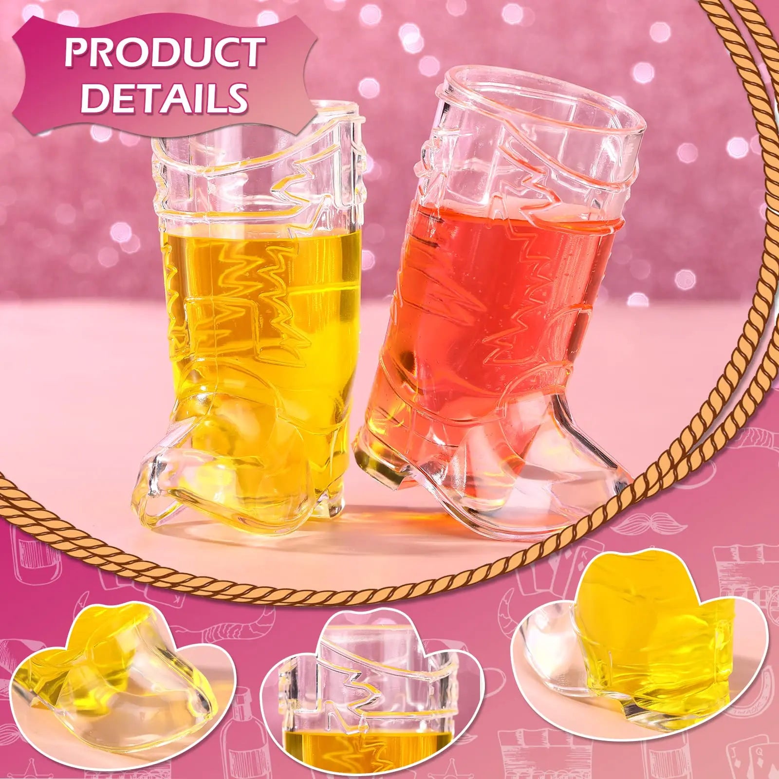 20/40 Pcs Mini Cowboy Boot Shaped Shot Glasses Reusable Cowgirl Hat Boot Cups Neon Drinkware Set Tiny Glitter Shots for Disco Cowgirl Birthday Bachelorette Party Graduation Season Rodeo Night Pink Hen’s Favors Mexican Party Centerpieces