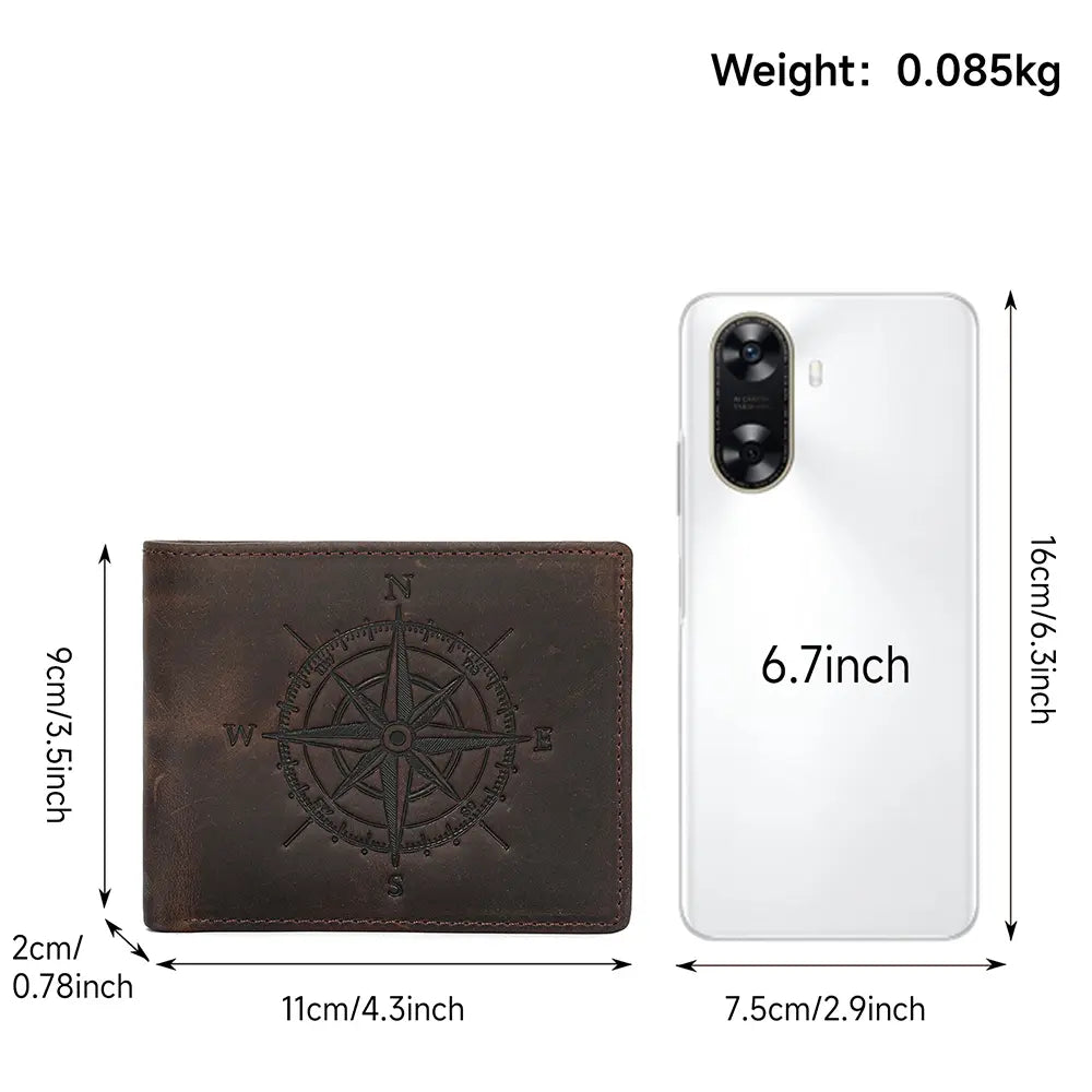 Men's Genuine Cowhide Short Wallet - Foldable, Compass Geometric Pattern, Compartmental Design, Multiple Card Slots, Large Capacity, Chic, Coin Holder/Purse, Casual Accessories for Adults, Ideal Father's Day Gift for Guys,sohochic