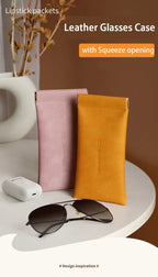 Leather Eyeglasses Cases PU Soft Sunglasses Pouch Squeeze Top Portable Glasses Cases for Men Women
