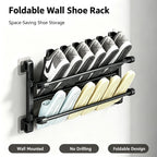 Foldable Wall-Mounted Shoe Rack, Space-Saving Plastic & Steel Hanging Slipper Holder, Compact Shoe Storage Organizer for Bathroom, Entryway, Closet, Bedroom, Door & RV