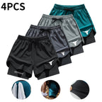 4-Pack Men's 2-in-1 Double-Layer Gym Shorts with Pockets
