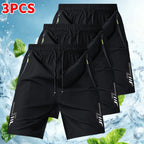 3-Pack Men's Athletic Shorts - Reflective Geometric Prints, Zipper Pockets