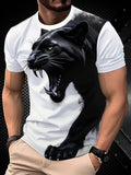 Men's Panther Graphic Short Sleeve Fitted Tee, Casual Streetwear, Trendy Cool Design, Essential Fashion Top for All Seasons