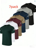 7PCS Men's Print Reflective Stripe  Sports T-Shirts, Quick Drying Breathable Round Neck T-shirt,Casual Tops for Workout Running, Gym Tees, Men's Sportswear for Summer  Running Shirts, Moisture-Wicking T-Shirts, Gym Workout Short Sleeve Shirts