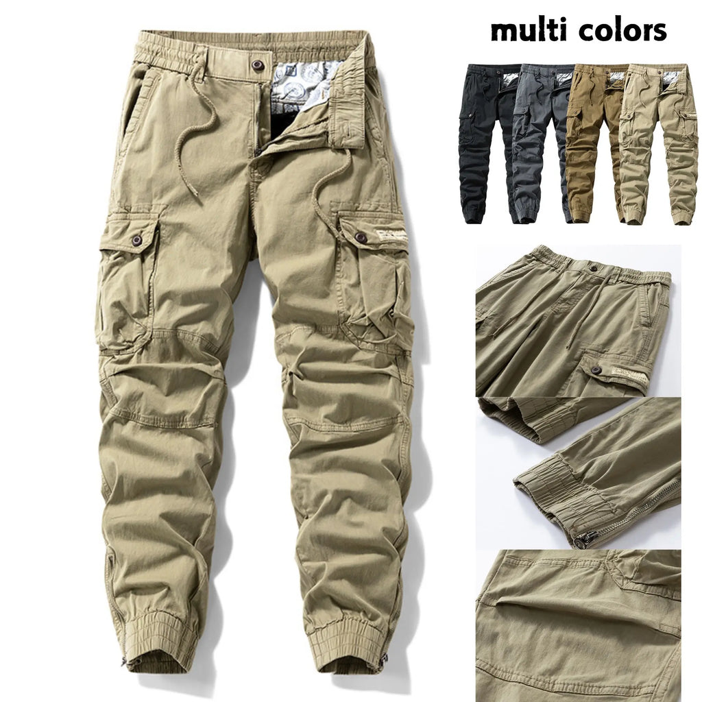 Menswear Fashion Men's Pants - Versatile Functional Cargo Pants for Men, Drawstring Cuffs, Multiple Pockets, Retro Outdoor Casual Style