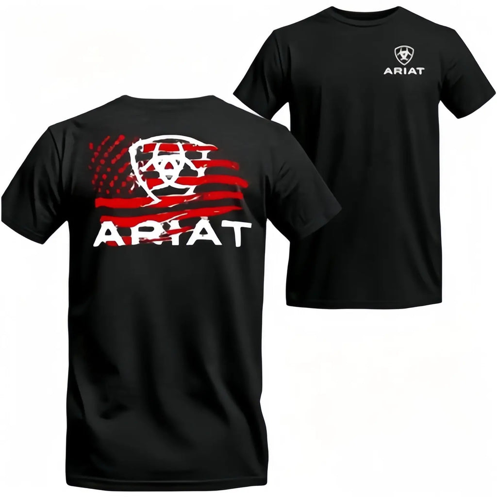 Retro Ariat American Flag 2 Sided T-shirt, Men Shirts For Country Boys, Patriotic Style Summer Graphic Tee, Gift For Dad For Husband For Him, Father's Day Gifts, Menswear Top