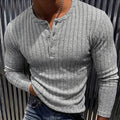 Men's Ribbed Henley Slim Fit Long Sleeve Shirt