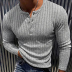 Men's Ribbed Henley Slim Fit Long Sleeve Shirt