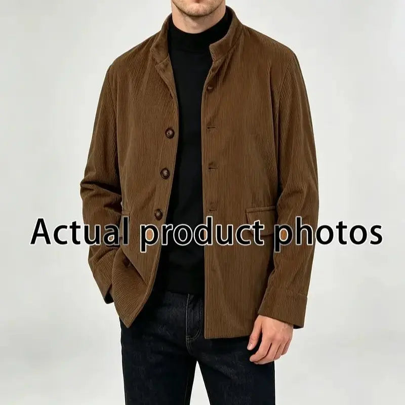 Men's Solid Color Stand Collar Multi-Pocket Casual Suit Jacket