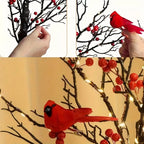 Festival Luminous Vintage Design 2-Piece 21-in Faux Raspberry Tree Stand Decorative Lights - AA-Powered, Red Raspberries, 8 Bird Decorations, Desktop Home/Party Decor for Weddings, Birthdays
