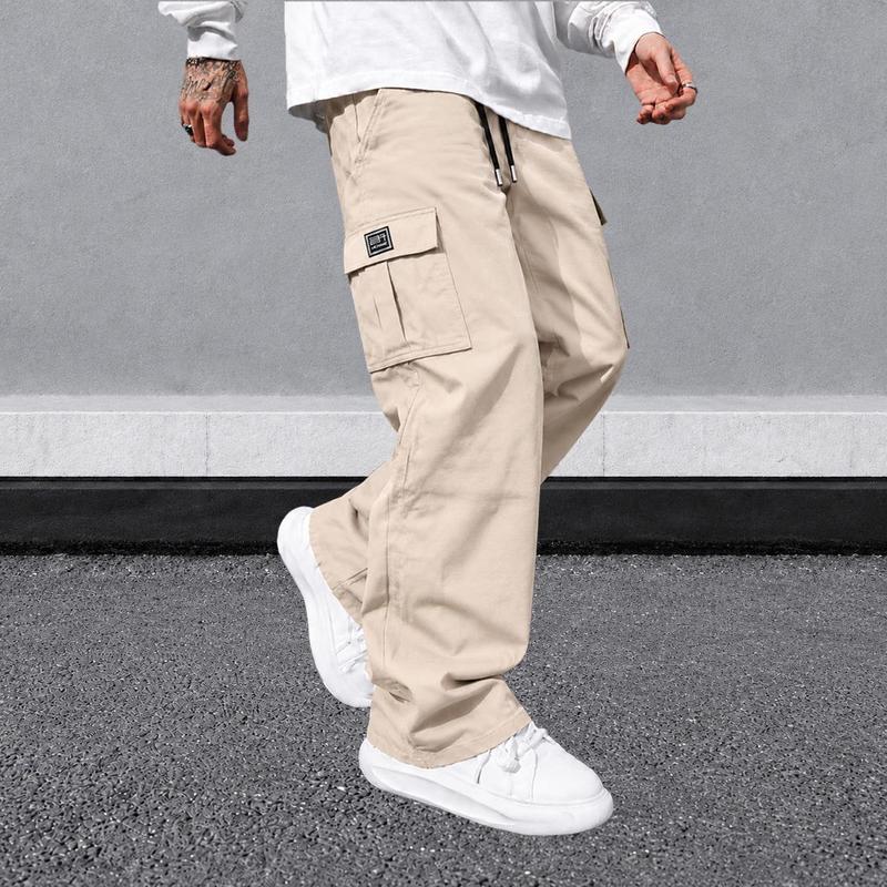 URMCZ Men's 3-Pack Basic Menswear Plain Cargo Pants, Wide Leg Elastic Belt Loose Work Trousers with Pockets, Comfortable Day Outdoor Hiking Bottoms