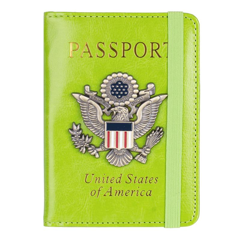 RFID Blocking Leather Passport Holder with 3D Metal Badge for Men and Women