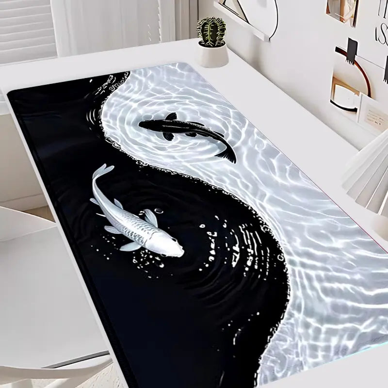 Extra Large Yin Yang Koi Waves Gaming Mouse Pad Desk Mat 35 x 16 Inches with Non-Slip Rubber Base and Durable Stitched Edge, Desktop Accessory, Desk Accessories, Perfect Gift for Home and Office, Christmas