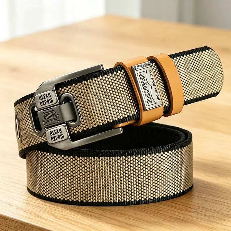 Unisex Minimalist Stylish Waistband Belt (1-Piece), Casual Business Trendy Belt for Women, Buckle-Free Easy Adjustable Holeless Eyelet-Free Cotton-PU Leather Strap, Large Square Alloy Buckle with Brass Accents, Durable Flexible Slip-On, Holiday Gift