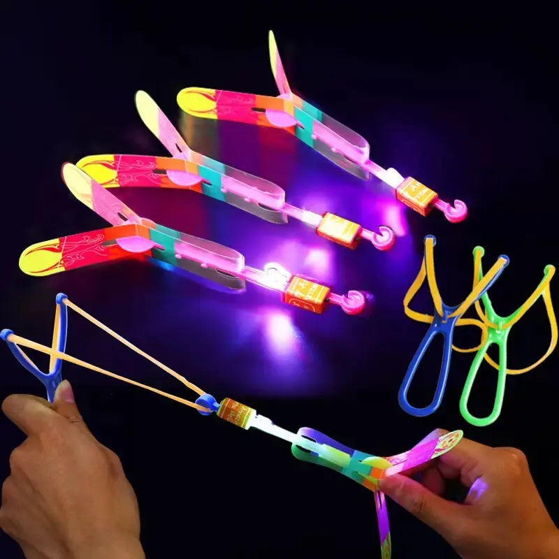 Unisex Battery-Powered LED Slingshot Helicopter Kids Toy - 2 Flash Lights, Glow-in-the-Dark Catapult Flying Arrow, Outdoor Summer Backyard Use, Aids Memory Training & Observation, Kids Toys, Memory Training And Observation