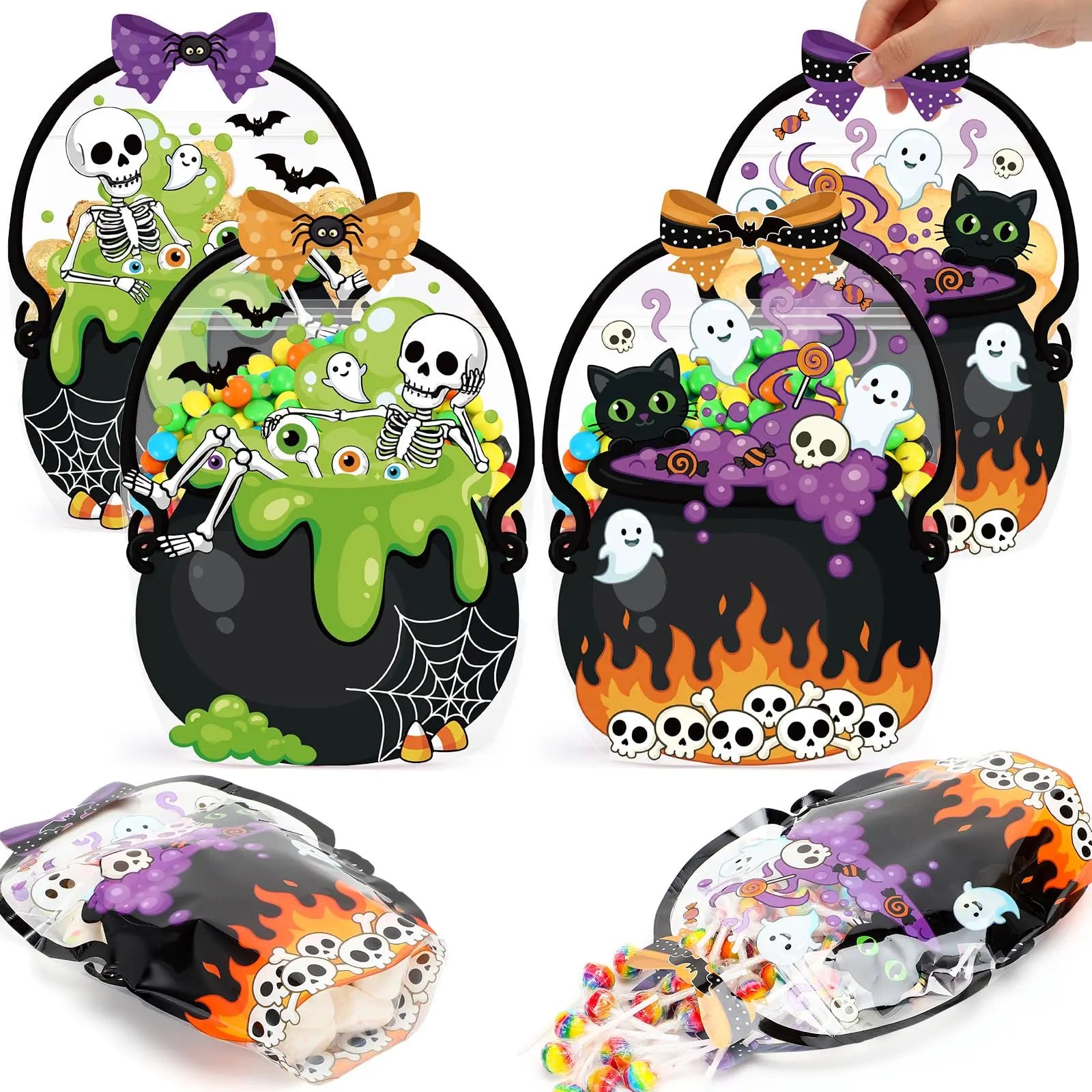 Halloween Vintage Pumpkin Skeleton Plastic Trick or Treat Goodie Bags Set (24/50 Pack)