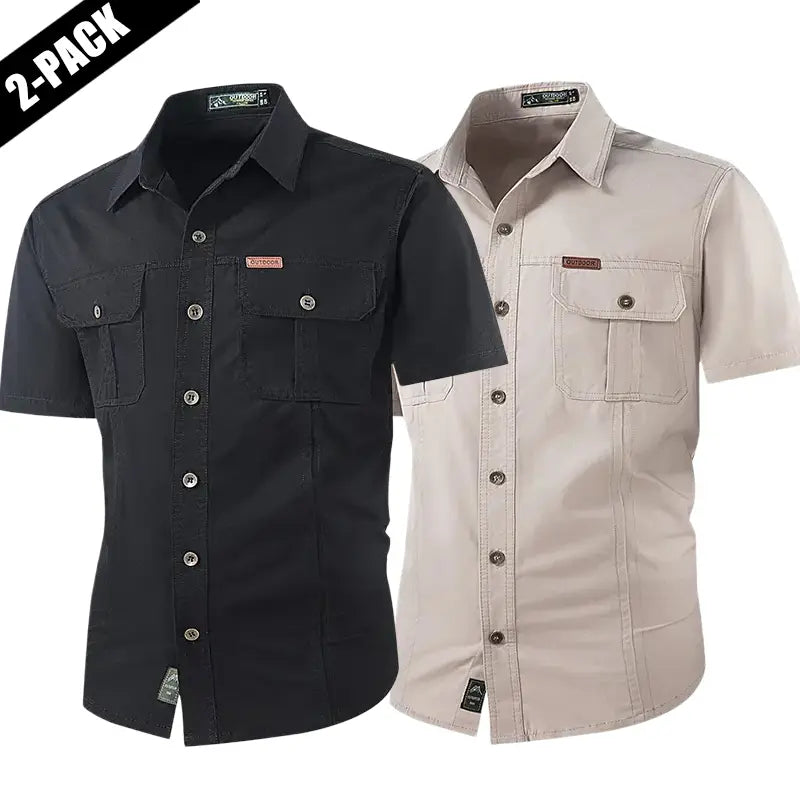 2-Pack Men's Summer Lightweight Multi-Pocket Short-Sleeve Work Shirts