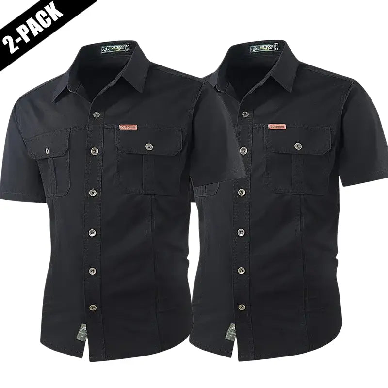 2-Pack Men's Summer Lightweight Multi-Pocket Short-Sleeve Work Shirts