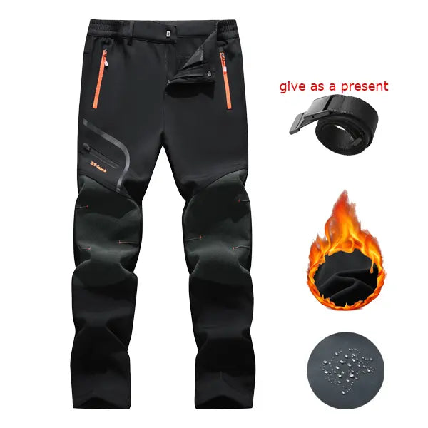Men's Plain Polyester Fleece Insulated Thermal Pants - Heavy-Duty Waterproof Softshell, Below-the-Ankle, Heat-Reflective, Zip Pockets, Cold Weather Male Clothing Clothes Products for Hiking, Adventure