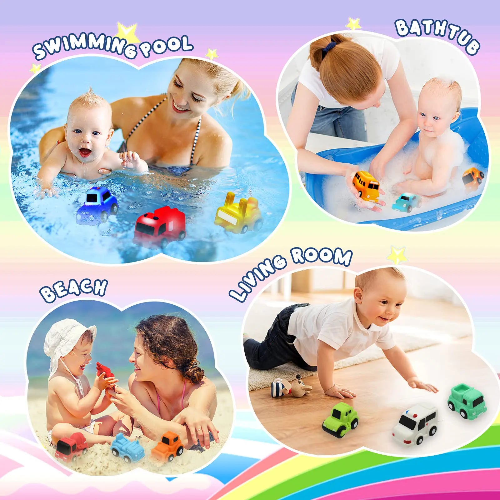 6PCS Bath Cars,Traffic Vehicles and Construction Vehicles, Light Up Bath Toy for Toddler,6 Pack Water Activated Flashing Colors Toys for Kids Bath Fun in the Tub,Bath Fun in Pool or Bathtub,On Beach