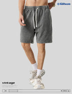 Gihuo Mens Unisex Sweat Shorts Cotton Athletic Shorts Vintage Acid Wash Elastic Waist Drawstring Workout Shorts with Pockets Womenswear Basic Bottom Casual Minimalist