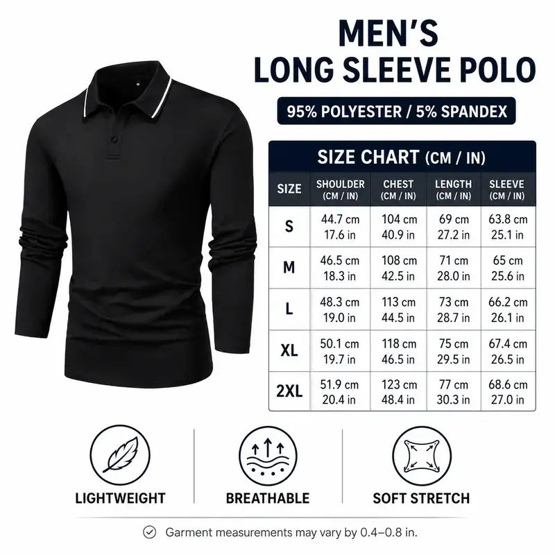2-pack long-sleeved POLO shirt lapel T-shirt spring and autumn simple retro casual men's wear daily outdoor sports light business outdoor running wear tops
