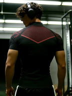 Men's Half-Zip Fitness Compression Shirt, Mock-Neck Short-Sleeve Athletic Top, High Stretch Breathable Mesh, Slim Fit, Ideal for Workout, Running & Gym, Compression Workout Shirts
