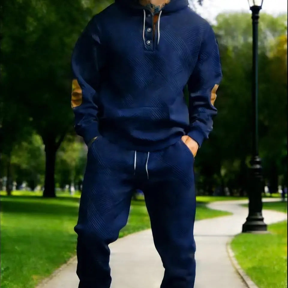Men's 2-Piece Textured Hoodie Sweatsuit Set Outfit - Heavyweight Brushed Fleece Pullover Hoodie & Men's Sweatpants, Athleisure Street Fit Casual Sportswear Set