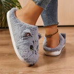 Women's & Men's Cat Theme Faux Fur Fuzzy Fashion Slippers - Winter Warm Cozy House Fur Slides