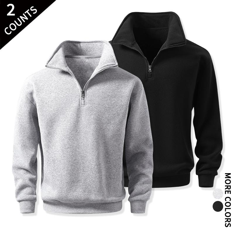 Men's 2-Pack Quarter-Zip Cozy Sweatshirts - Classic Stand Collar Long-Sleeve Mens Clothing, Outdoor Daily Fitness Wear, Guys Anniversary & Boyfriend Birthday Gift