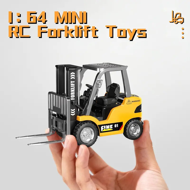 1/64 Mini RC Forklift Toy with Lights, Sounds and Lifting Hook
