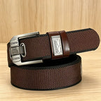 Unisex Minimalist Stylish Waistband Belt (1-Piece), Casual Business Trendy Belt for Women, Buckle-Free Easy Adjustable Holeless Eyelet-Free Cotton-PU Leather Strap, Large Square Alloy Buckle with Brass Accents, Durable Flexible Slip-On, Holiday Gift