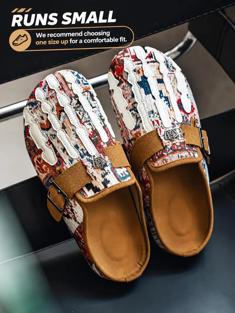 Men's Bohemian Print Mules, Mule Slides, Comfortable Slip-On Sandals, Adjustable Buckle, Soft Insole, Ideal for Daily Wear, Casual Footwear