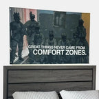 "No Comfort Zones" Motivational Durable Tapestry - Home Decor Item, Hanging Wall Art, College Flag Banner, Room Decor, Living Room Display, Outdoors Use Accessory
