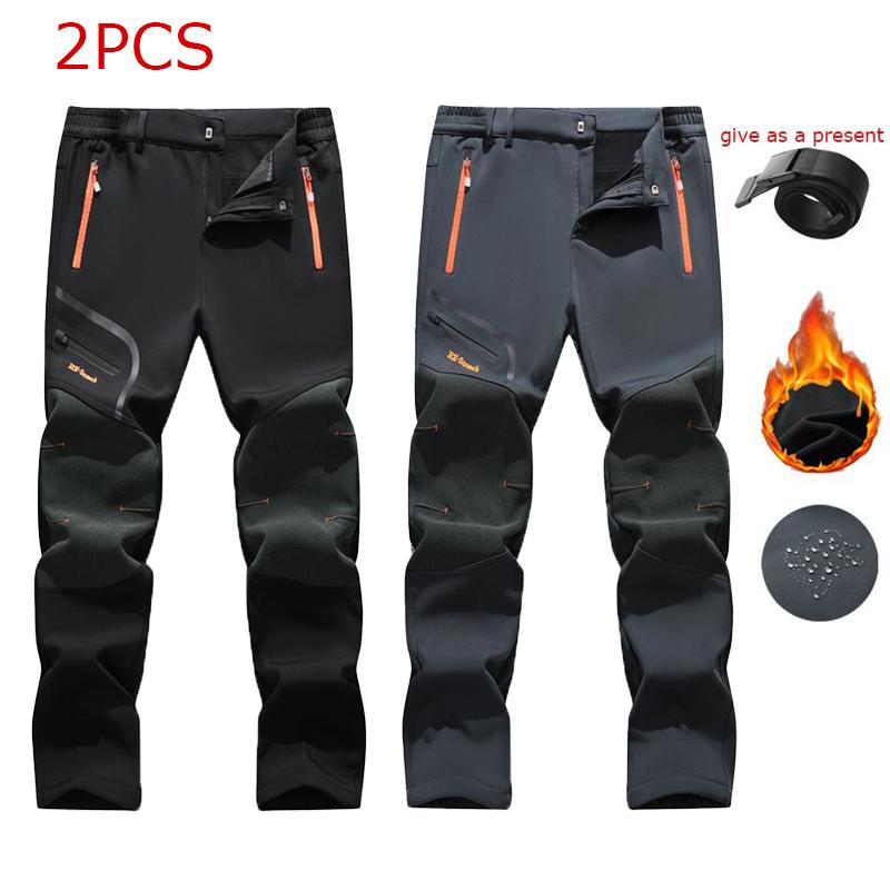 Men's Plain Polyester Fleece Insulated Thermal Pants - Heavy-Duty Waterproof Softshell, Below-the-Ankle, Heat-Reflective, Zip Pockets, Cold Weather Male Clothing Clothes Products for Hiking, Adventure