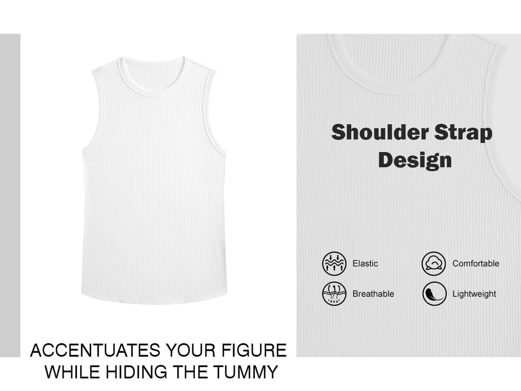 STREVATE Men's Wide Strap Ribbed Tank Top, High Stretch Breathable Muscle Tank, Heavyweight Drapey Fit Gym & Casual Sleeveless Shirt