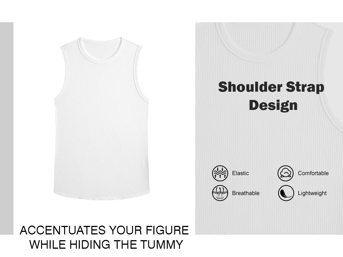STREVATE Men's Wide Strap Ribbed Tank Top, High Stretch Breathable Muscle Tank, Heavyweight Drapey Fit Gym & Casual Sleeveless Shirt