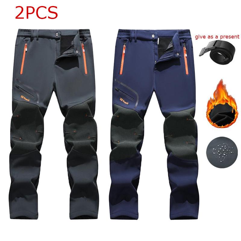 Men's Plain Polyester Fleece Insulated Thermal Pants - Heavy-Duty Waterproof Softshell, Below-the-Ankle, Heat-Reflective, Zip Pockets, Cold Weather Male Clothing Clothes Products for Hiking, Adventure