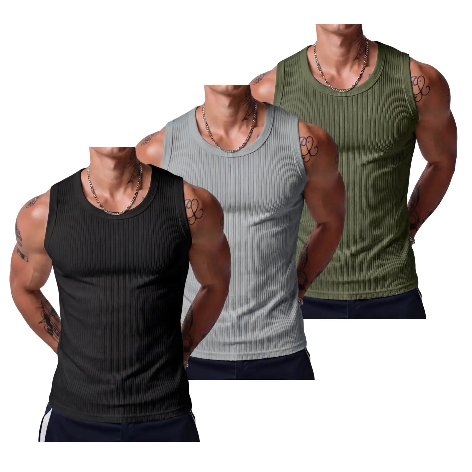 Men's Heavyweight High Stretch Breathable Wide Strap Ribbed Muscle Tank Top