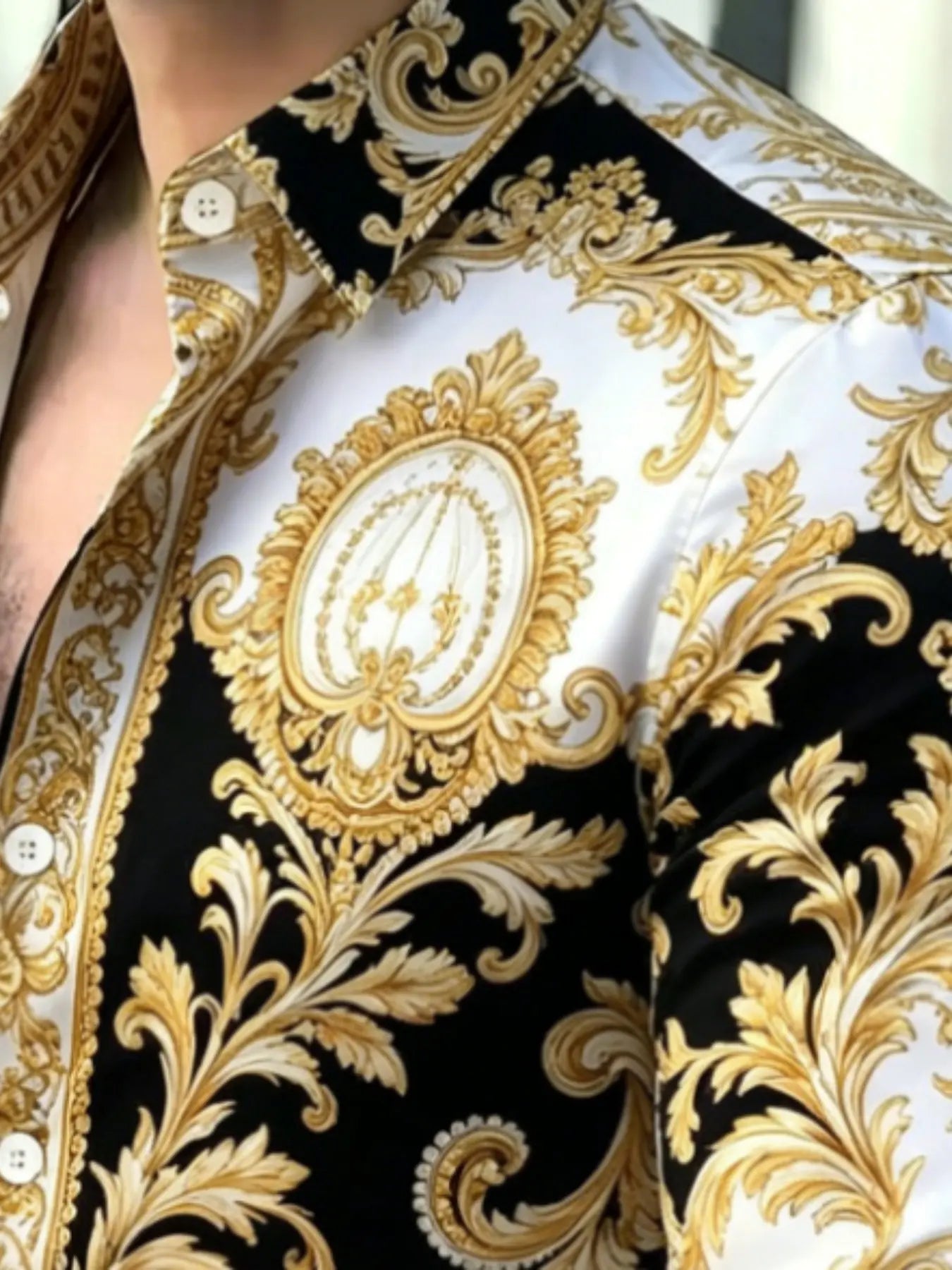 Men's Vintage Baroque Print Long Sleeve Shirt, Casual Collared Top, Collared Button Down, Button Front Shirts, Slim-Fitting, All Seasons, Classic Style, Comfortable and Stylish