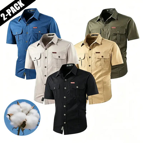 2-pack: summer outdoor casual short-sleeve work shirt with multiple pockets, lightweight design