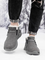 Unisex Winter Snow Casual Ankle Boots, Suede-Look Upper, Side Zip, Fleece-Lined Warm, Thick PVC Sole