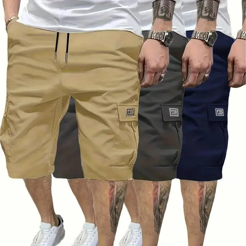 Men’s shorts set (1-piece or 3-piece options; khaki/black/gray) — slanted pockets — single rear side pocket — versatile casual wear — suitable for everyday use; summer shorts ideal for daily outings and vacations; multi-pocket casual shorts